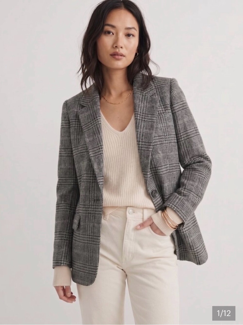 J Crew Willa Gray Wool Plaid Blazer - Size 6